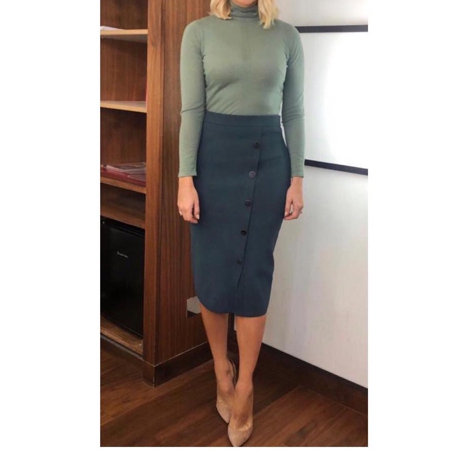 Reiss Hatty Button Front Skirt Green Size M Nwt